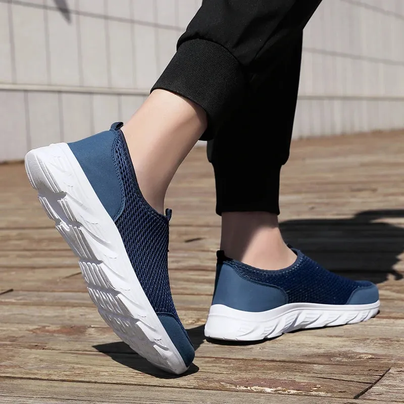 Men Shoes Summer Breathable Mesh Soft Lightweight Walking Casual Travel Shoes Male Loafers Slip-On Sneakers Big Size 39-46