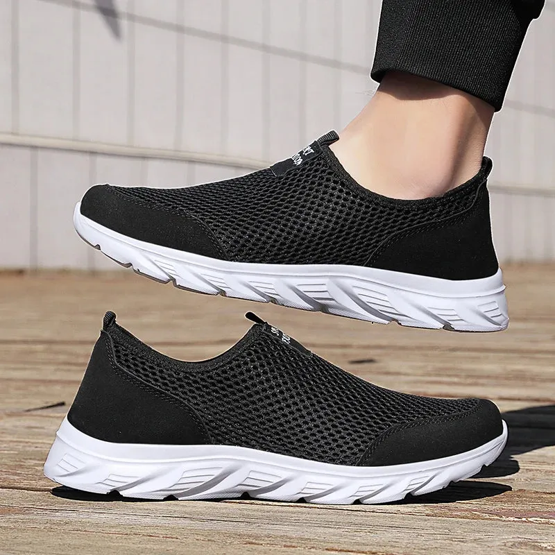 Men Shoes Summer Breathable Mesh Soft Lightweight Walking Casual Travel Shoes Male Loafers Slip-On Sneakers Big Size 39-46