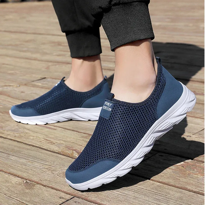 Men Shoes Summer Breathable Mesh Soft Lightweight Walking Casual Travel Shoes Male Loafers Slip-On Sneakers Big Size 39-46