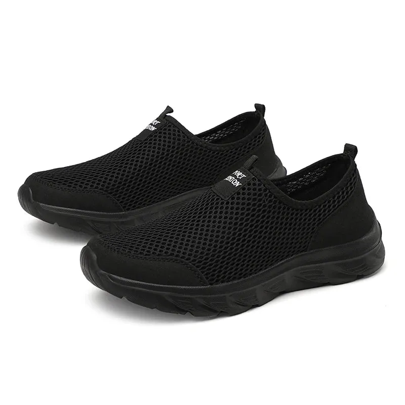 Men Shoes Summer Breathable Mesh Soft Lightweight Walking Casual Travel Shoes Male Loafers Slip-On Sneakers Big Size 39-46