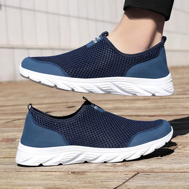 Men Shoes Summer Breathable Mesh Soft Lightweight Walking Casual Travel Shoes Male Loafers Slip-On Sneakers Big Size 39-46