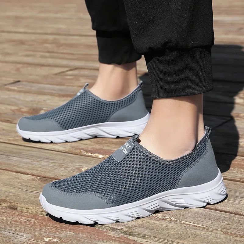 Men Shoes Summer Breathable Mesh Soft Lightweight Walking Casual Travel Shoes Male Loafers Slip-On Sneakers Big Size 39-46