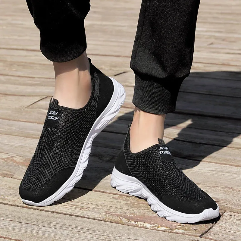 Men Shoes Summer Breathable Mesh Soft Lightweight Walking Casual Travel Shoes Male Loafers Slip-On Sneakers Big Size 39-46
