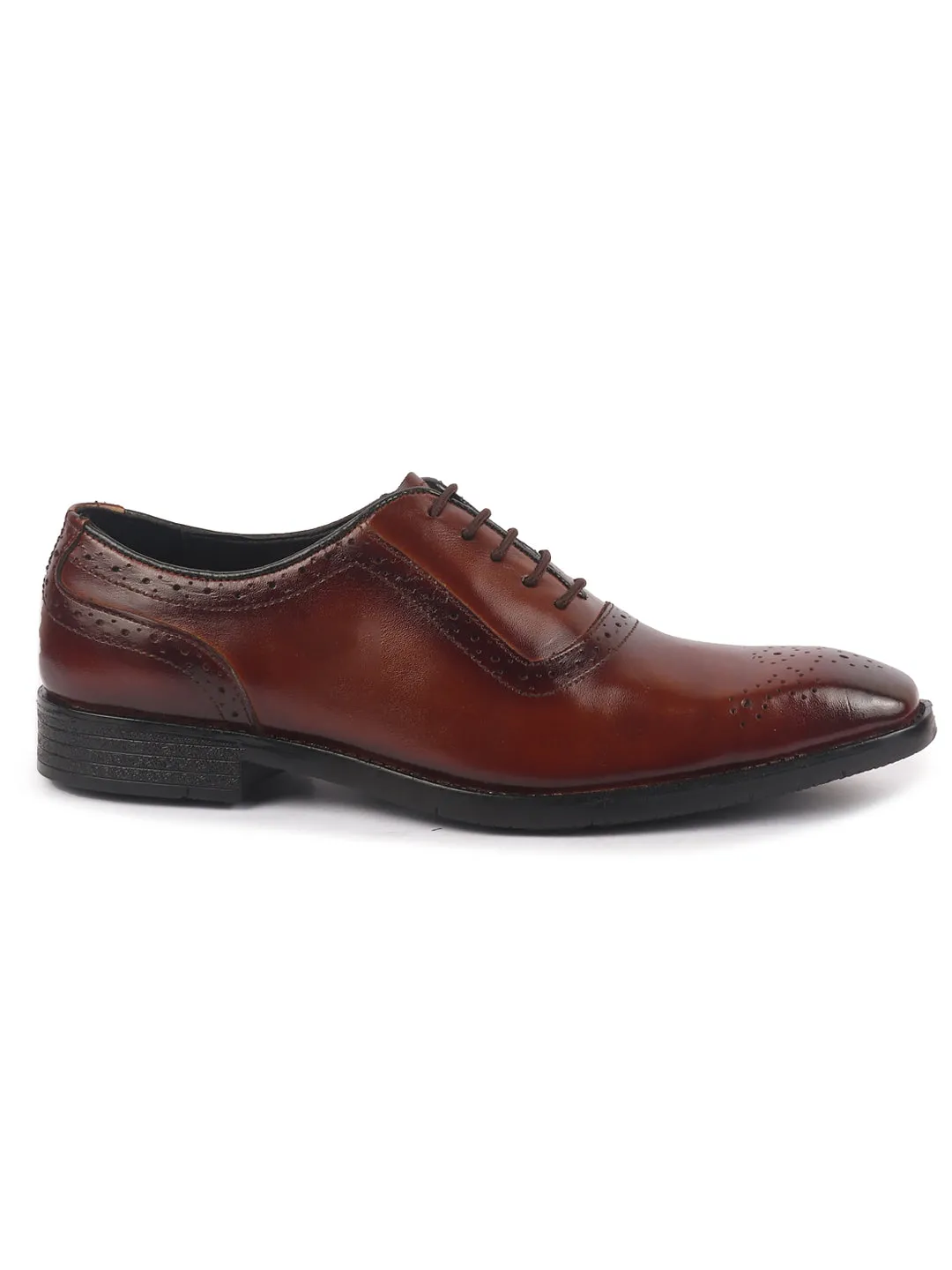 Men Tan Genuine Leather Formal Classic Lace Up Brogue Shoes for Work|Tuxedo Lace Up Shoes