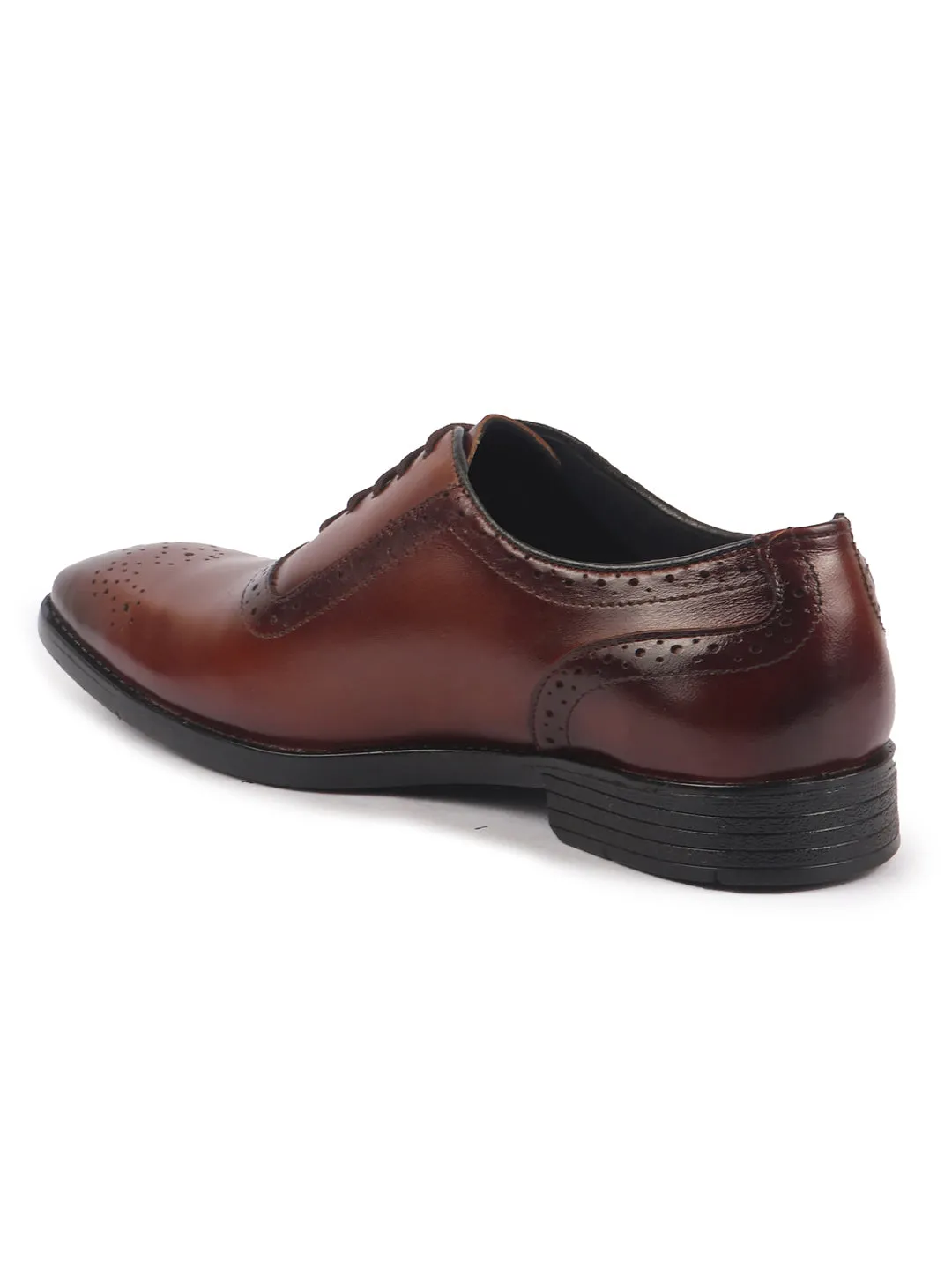 Men Tan Genuine Leather Formal Classic Lace Up Brogue Shoes for Work|Tuxedo Lace Up Shoes