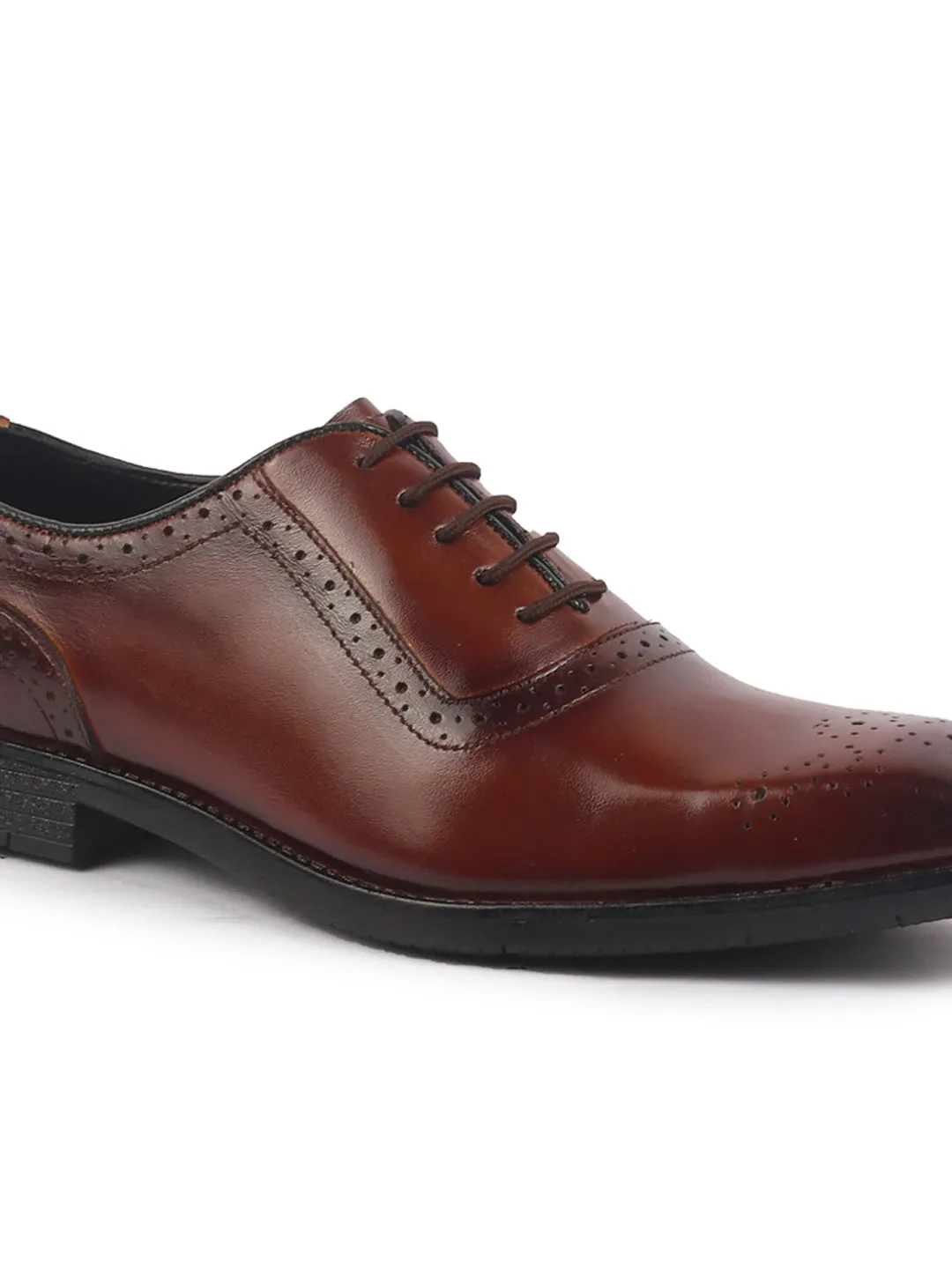 Men Tan Genuine Leather Formal Classic Lace Up Brogue Shoes for Work|Tuxedo Lace Up Shoes