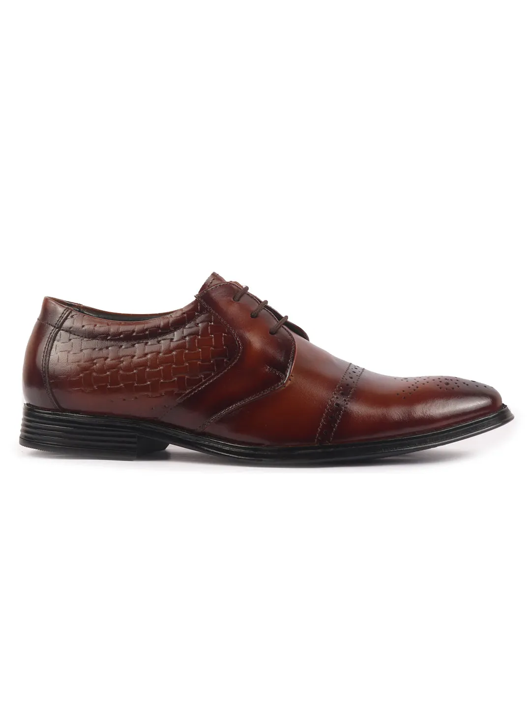 Men Tan Genuine Leather Formal Lace Up Shoes for Work|Wingtip Brogue Shoes with Anti Skid Sole