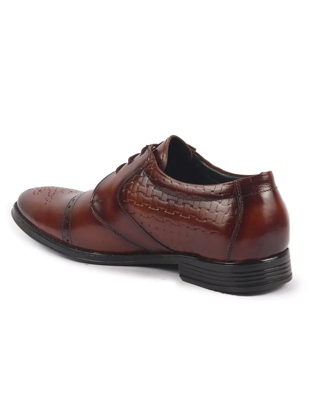 Men Tan Genuine Leather Formal Lace Up Shoes for Work|Wingtip Brogue Shoes with Anti Skid Sole