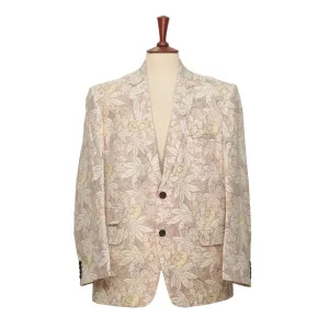 Mens Blazer Beige Pink Yellow Floral Cotton 2 Button Dress Formal Suit Jacket Wedding Sport Coat 46R