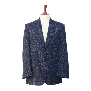 Mens Blazer Navy Blue Dots Wool 2 Button Dress Formal Suit Jacket Wedding Sport Coat 44R