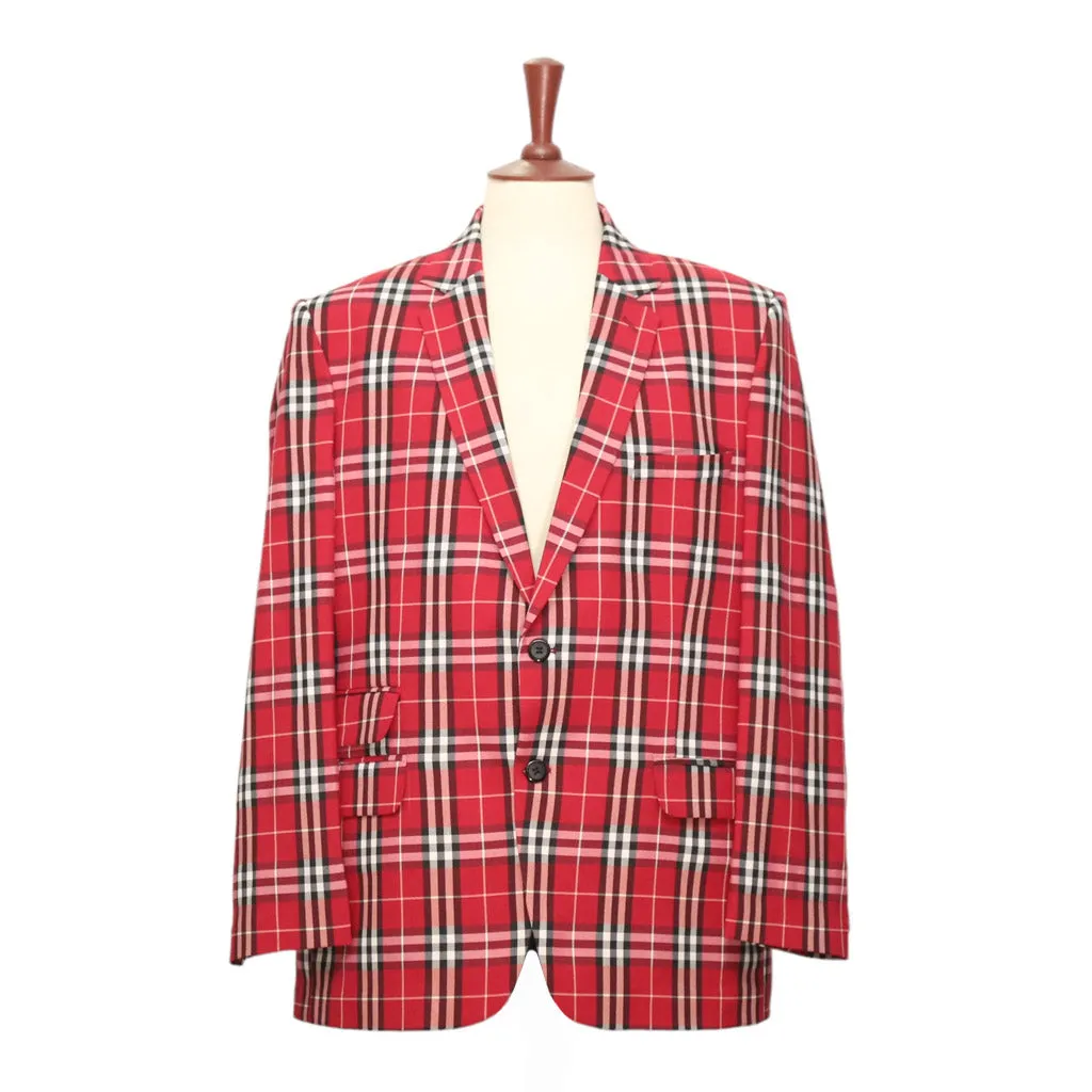 Mens Blazer Red Black White Plaid Check Wool 2 Button Dress Formal Suit Jacket Sport Coat 46R