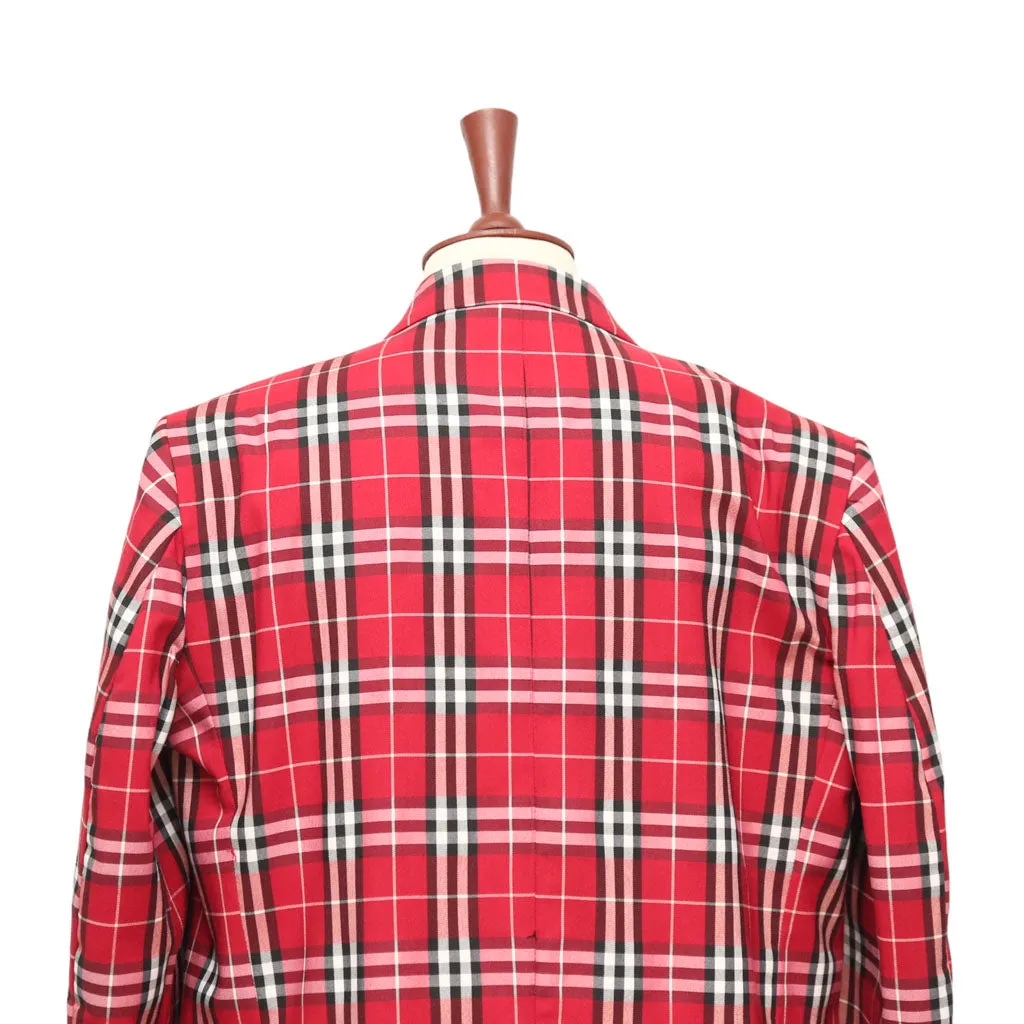 Mens Blazer Red Black White Plaid Check Wool 2 Button Dress Formal Suit Jacket Sport Coat 46R