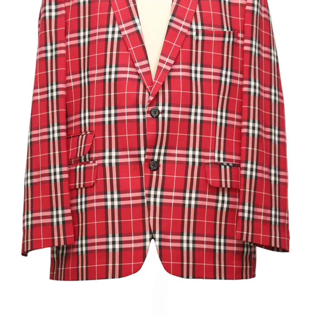 Mens Blazer Red Black White Plaid Check Wool 2 Button Dress Formal Suit Jacket Sport Coat 46R