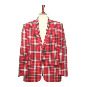 Mens Blazer Red Black White Plaid Check Wool 2 Button Dress Formal Suit Jacket Sport Coat 46R