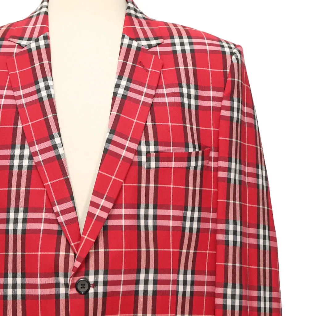 Mens Blazer Red Black White Plaid Check Wool 2 Button Dress Formal Suit Jacket Sport Coat 46R
