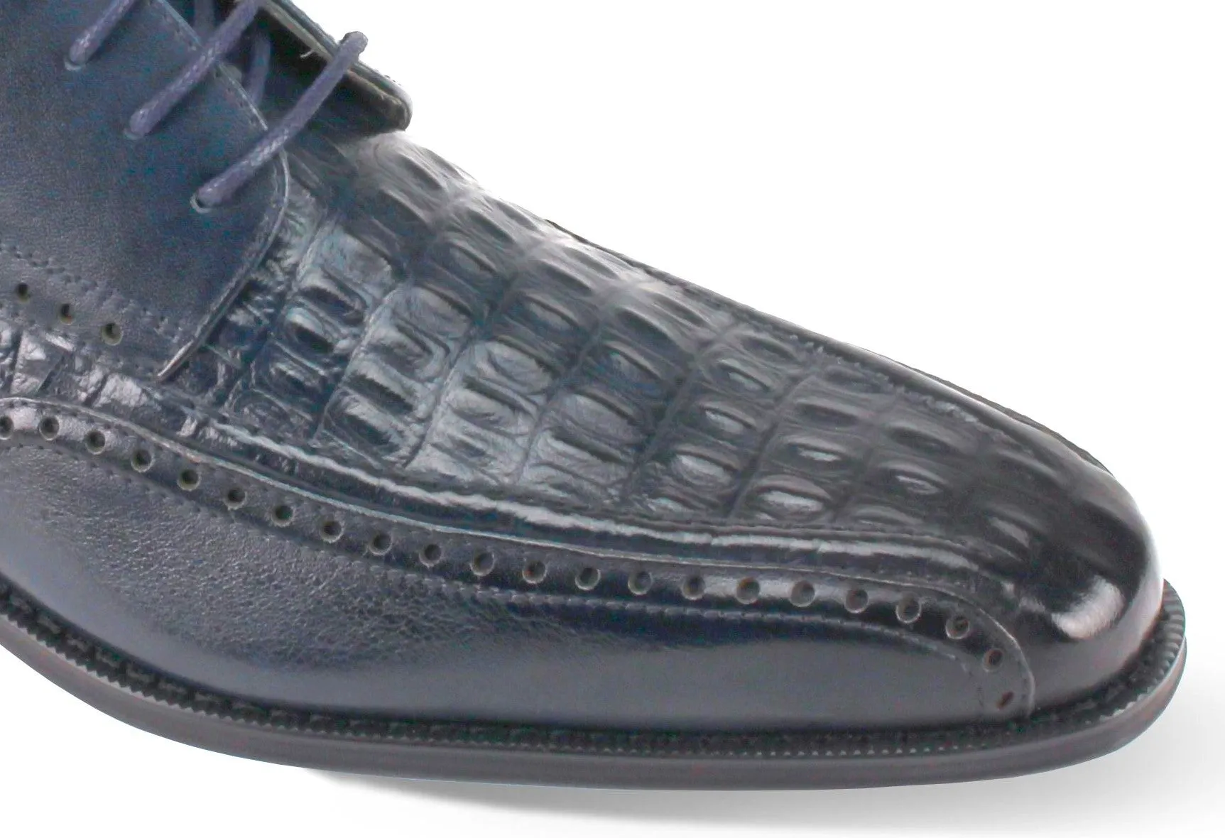 Mens Midnight Navy Blue Leather Croc Detail Oxford Dress Shoes Giovanni MILFORD