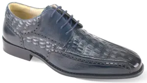 Mens Midnight Navy Blue Leather Croc Detail Oxford Dress Shoes Giovanni MILFORD