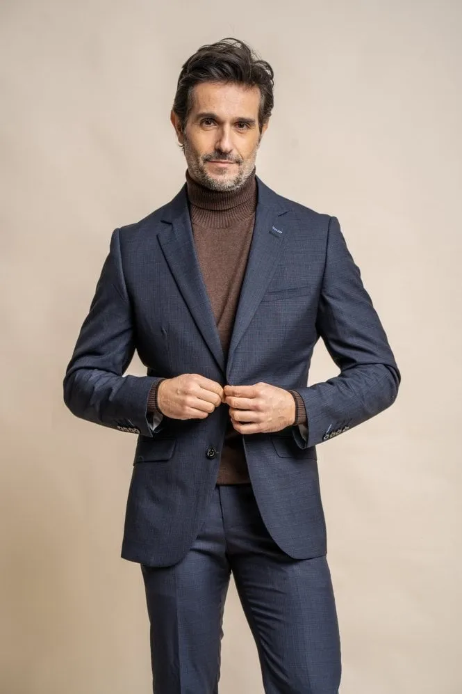 Men's Slim Fit Navy Suit Jacket - SEEBA - Navy Blue