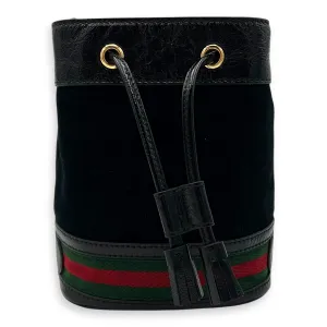 Ophidia Bucket Bag Black in Suede Leather, Gold hardware