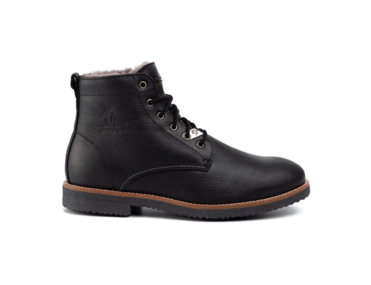Panama Jack Glasgow Igloo Black 6 Eyelet Sheepskin Waterproof Ankle Boot Made In Spain