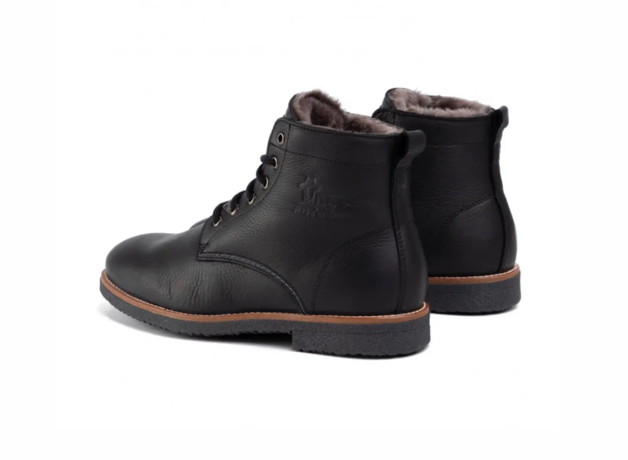 Panama Jack Glasgow Igloo Black 6 Eyelet Sheepskin Waterproof Ankle Boot Made In Spain