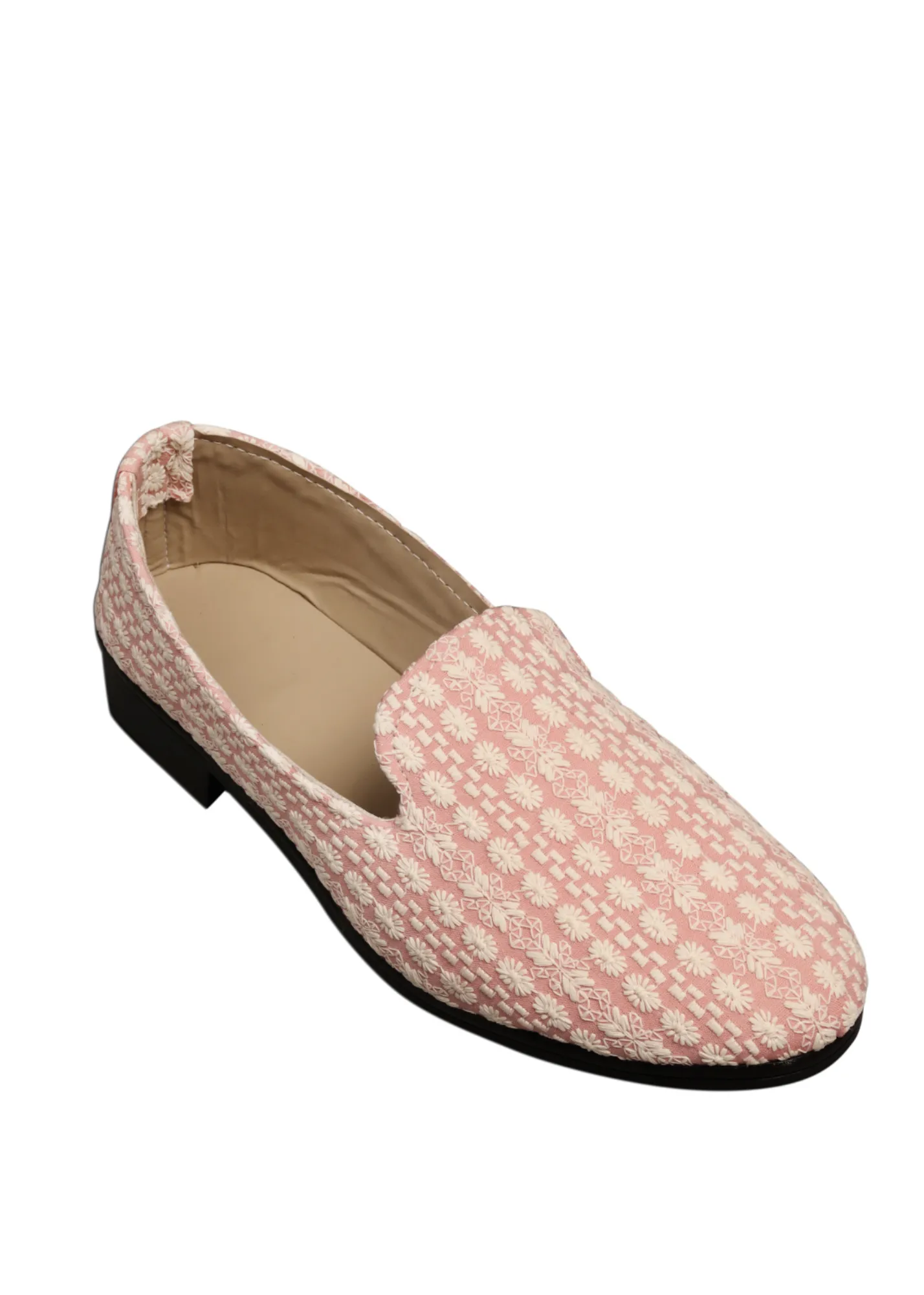 Peach Embroidery Loafer Shoes For Men