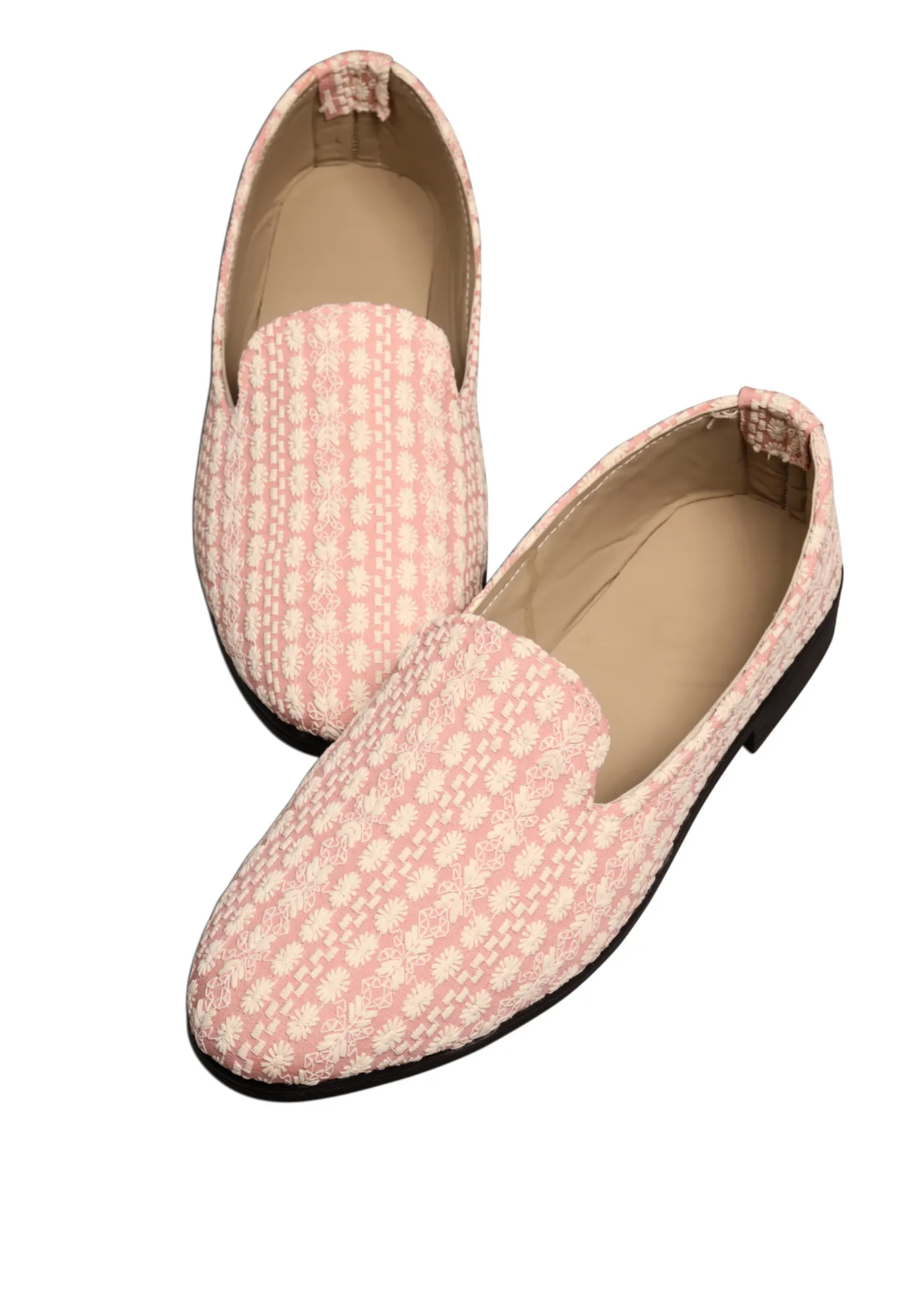 Peach Embroidery Loafer Shoes For Men