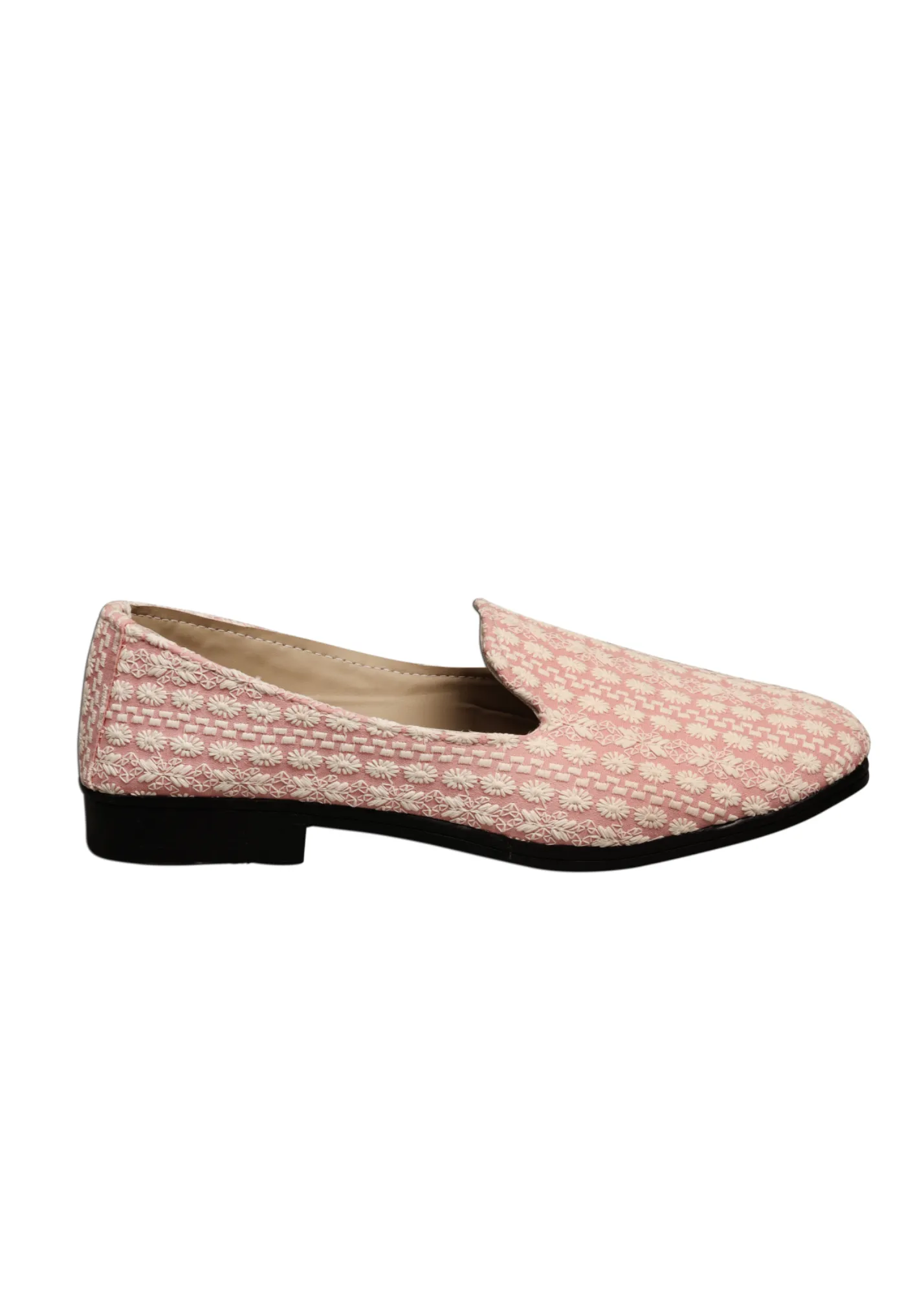 Peach Embroidery Loafer Shoes For Men