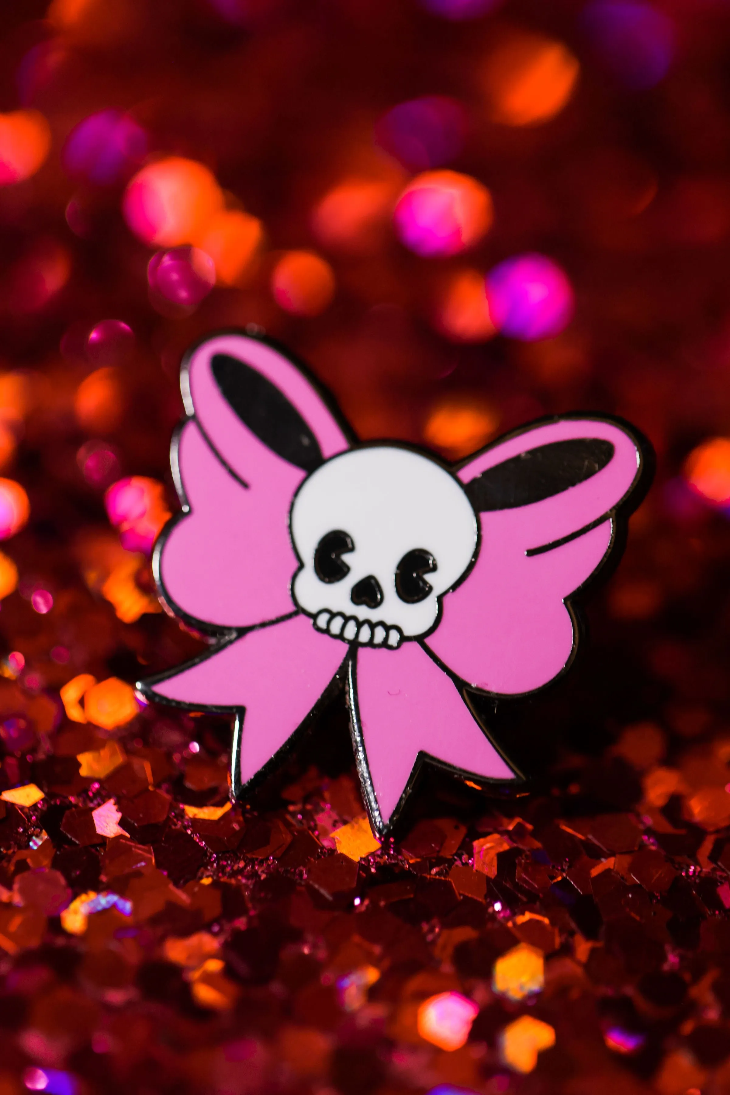Pink Skullie Bow Lace Charm - Cute Halloween Collection