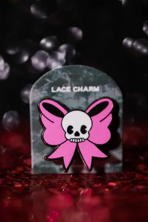 Pink Skullie Bow Lace Charm - Cute Halloween Collection