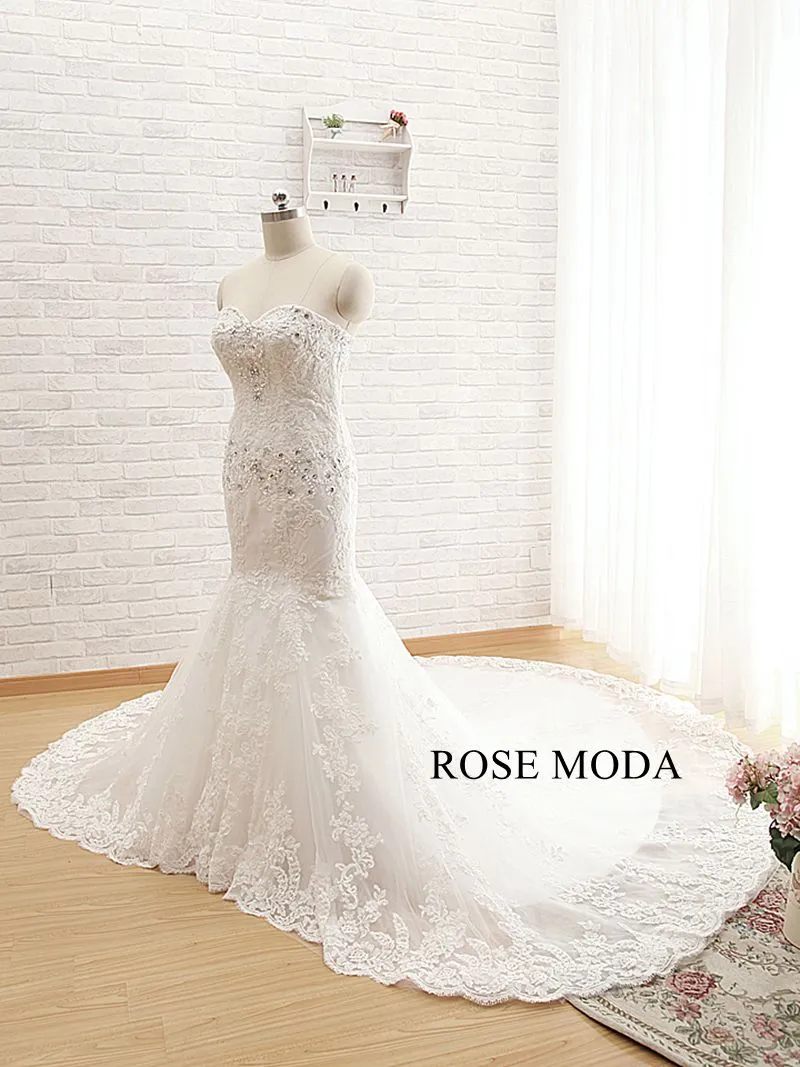 Rosemoda Luxury Chantilly Lace Mermaid Wedding Dress with Royal Train