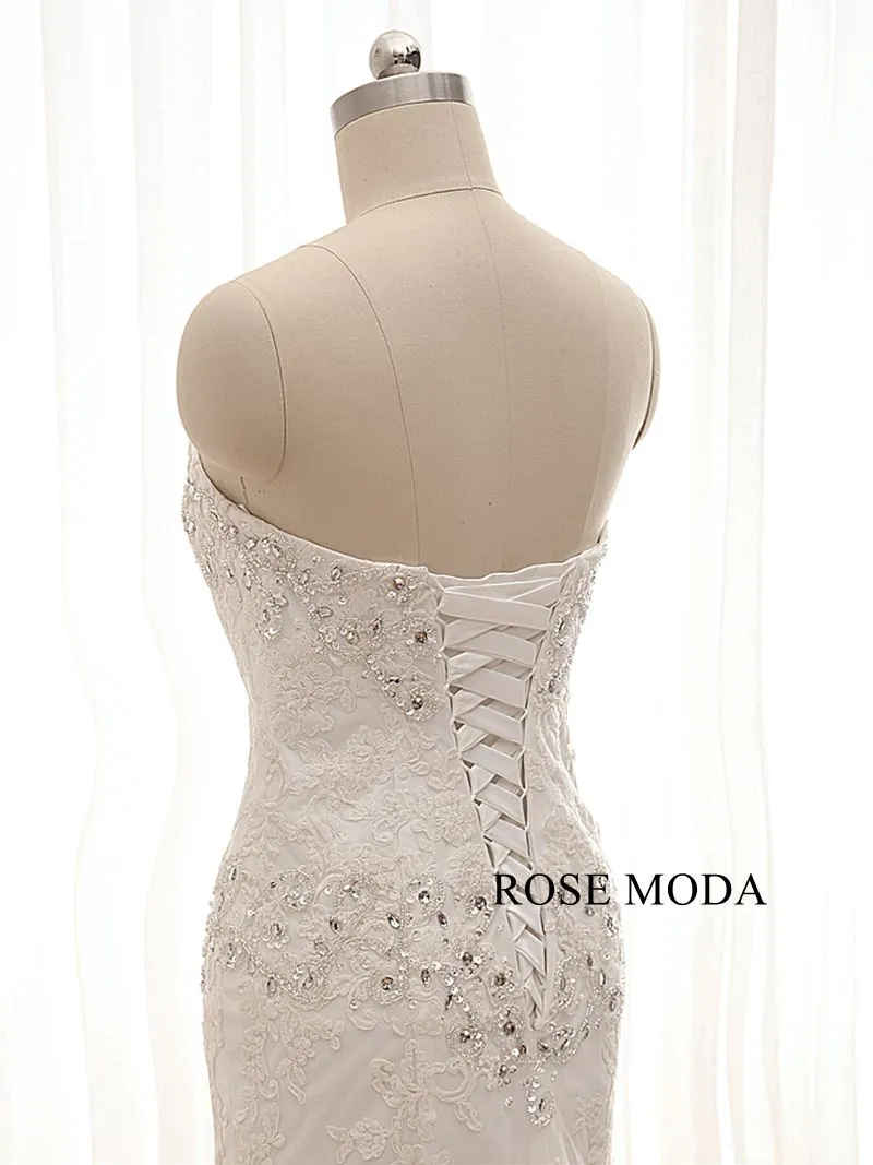 Rosemoda Luxury Chantilly Lace Mermaid Wedding Dress with Royal Train