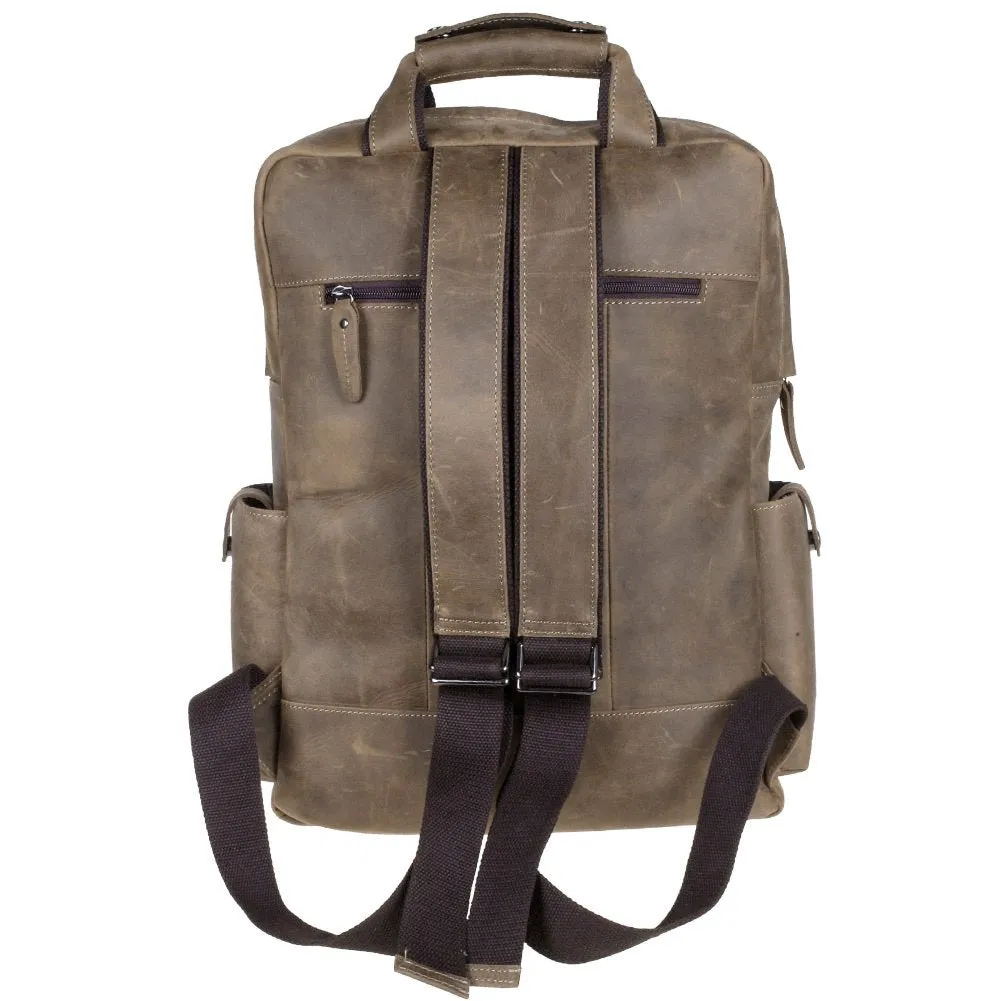 S-ZONE Vintage Crazy Horse Genuine Leather Backpack Multi Pockets Travel Bag