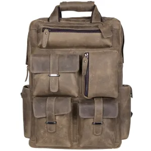 S-ZONE Vintage Crazy Horse Genuine Leather Backpack Multi Pockets Travel Bag