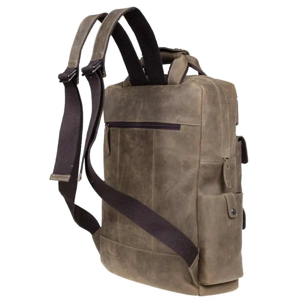 S-ZONE Vintage Crazy Horse Genuine Leather Backpack Multi Pockets Travel Bag