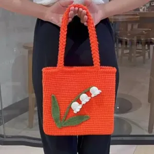 Sohiwoo Handmade crochet exquisite bell orchid handbag shoulder bag key bag mobile phone bag makeup bag