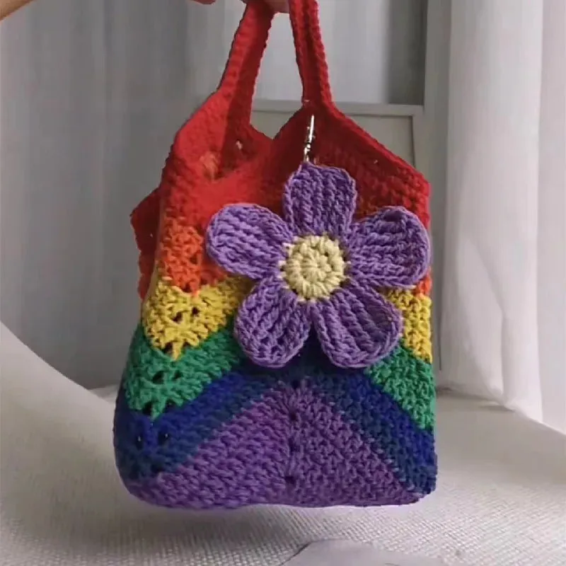 Sohiwoo Handmade crochet exquisite bell orchid handbag shoulder bag key bag mobile phone bag makeup bag