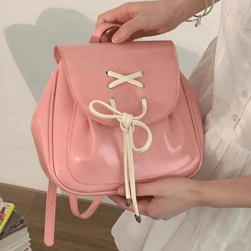 Sohiwoo Pink Backpacks for Women Korean Style 2024 New Fashion Small Leather Backpack Sweet Cute Casual Luxury Designer Female Bag