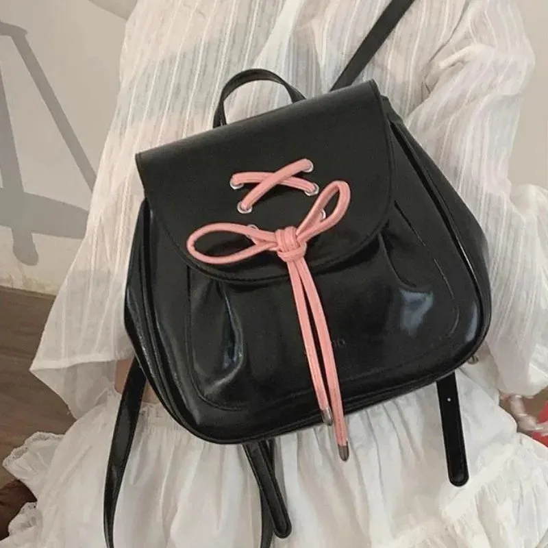 Sohiwoo Pink Backpacks for Women Korean Style 2024 New Fashion Small Leather Backpack Sweet Cute Casual Luxury Designer Female Bag