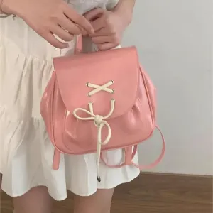 Sohiwoo Pink Backpacks for Women Korean Style 2024 New Fashion Small Leather Backpack Sweet Cute Casual Luxury Designer Female Bag