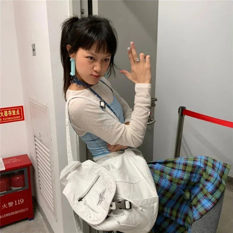 Sohiwoo White Y2k Womens Backpack Vintage Pu Leather Casual Large Capacity Aesthetic Backpacks Fashion Female Luxury Designer Bags