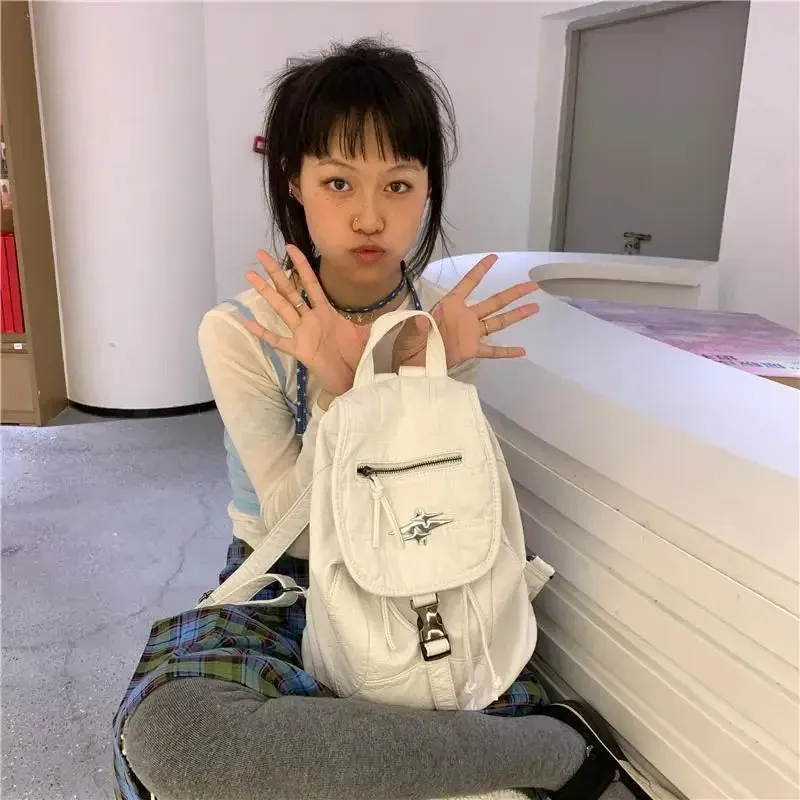 Sohiwoo White Y2k Womens Backpack Vintage Pu Leather Casual Large Capacity Aesthetic Backpacks Fashion Female Luxury Designer Bags