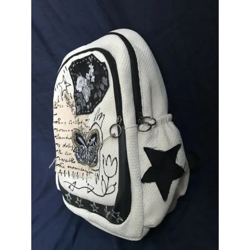 Sohiwoo Y2k Womens Backpack Japanese Style Original Luxury School Backpacks Vintage Fashion Casual Chain Patchwork Aesthetic Bags