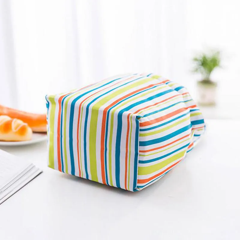 Stripe Pattern Lunch Bags Insulated Cold Canvas Drawstring Picnic Carry Case Thermal Lunch Bag