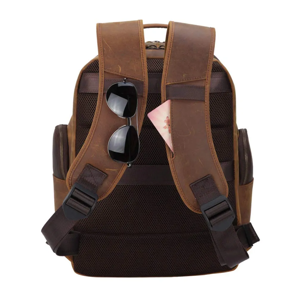 Tiding Men's Leather Backpack Vintage 15.6 Inch Laptop Bag Large Capacity Business Travel Hiking Shoulder Daypacks with USB Charging Port & YKK Zipper
