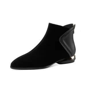TinaCus Women's Genuine Leather Suede Handmade Back Zip Flat Ankle Boots