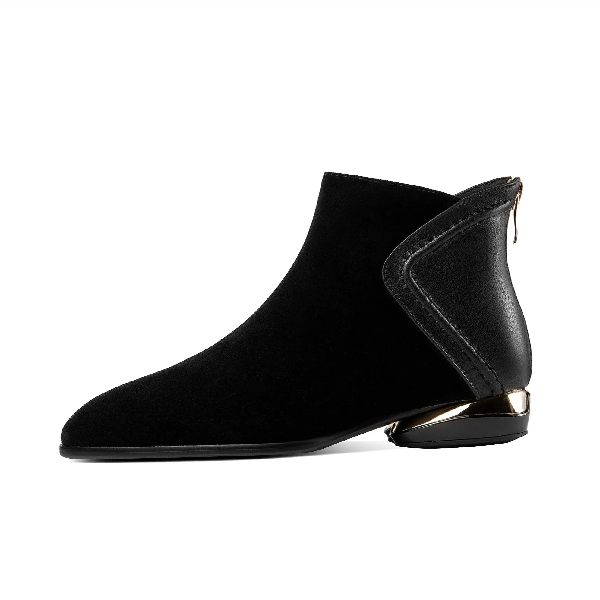 TinaCus Women's Genuine Leather Suede Handmade Back Zip Flat Ankle Boots