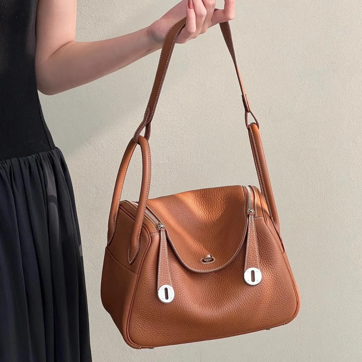 Togo Cowhide Leather Bag Women Shoulder Bag Gold Tone and Silver Tone, Leather Handbag, Top Handle Purse, Luxury Bag, Designer Bag, Fashion Lady Bag, Gift