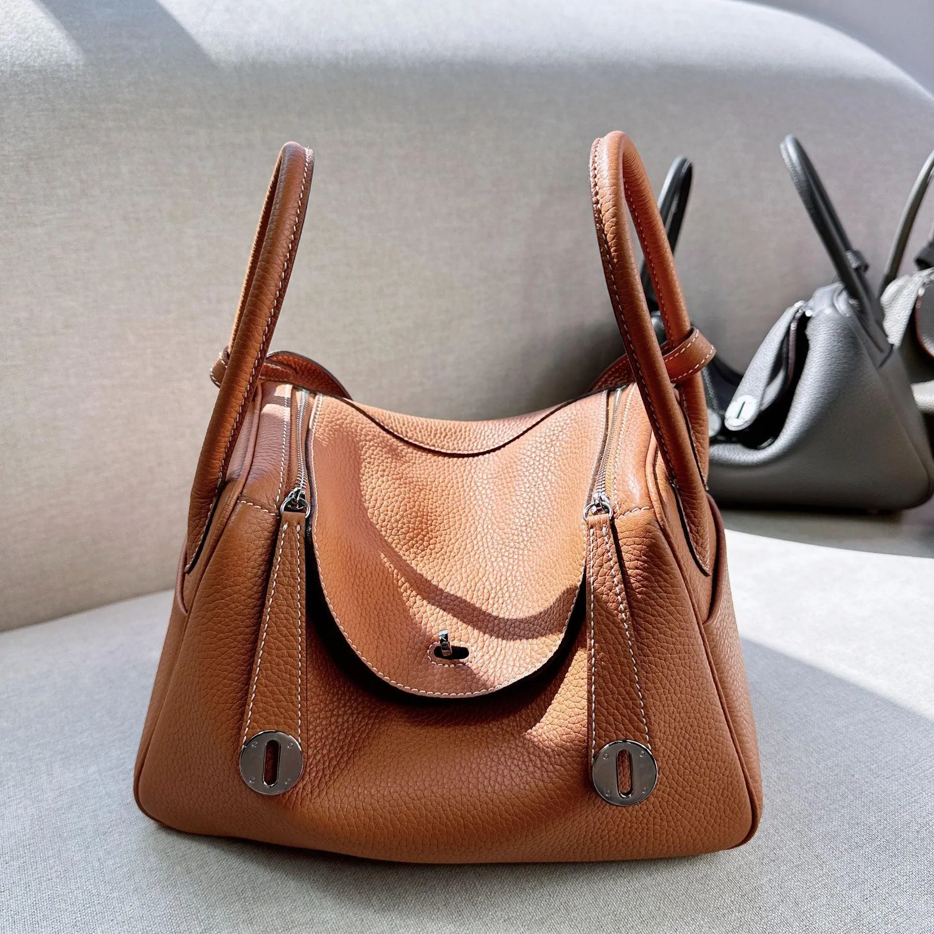 Togo Cowhide Leather Bag Women Shoulder Bag Gold Tone and Silver Tone, Leather Handbag, Top Handle Purse, Luxury Bag, Designer Bag, Fashion Lady Bag, Gift