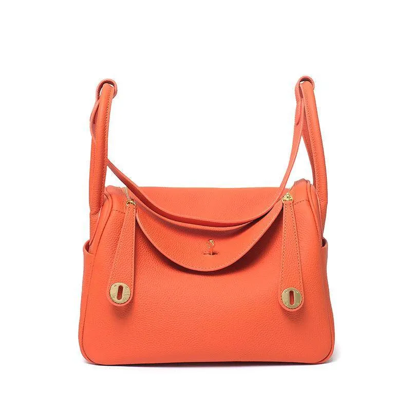 Togo Cowhide Leather Bag Women Shoulder Bag Gold Tone and Silver Tone, Leather Handbag, Top Handle Purse, Luxury Bag, Designer Bag, Fashion Lady Bag, Gift